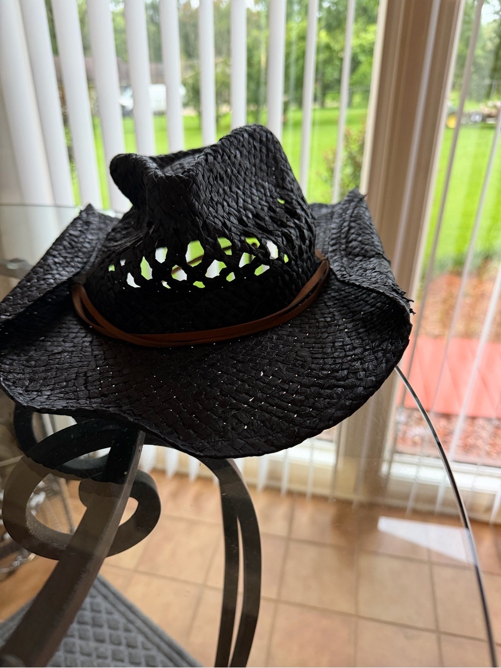 Peter Grimm Black Woven Cowboy Hat with Tan Leather Band| Western, Festival